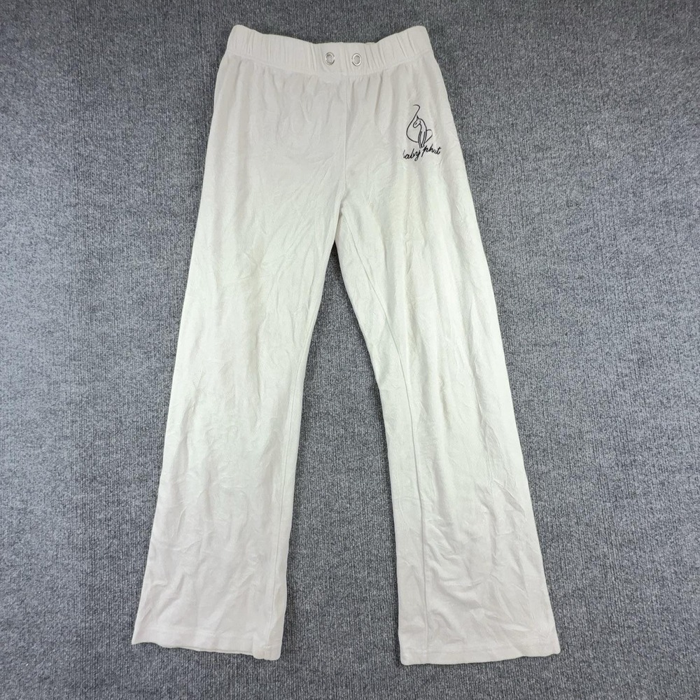 Baby Phat Sweatpants Womens Medium White Terry Straight Leg Cat Logo Lounge